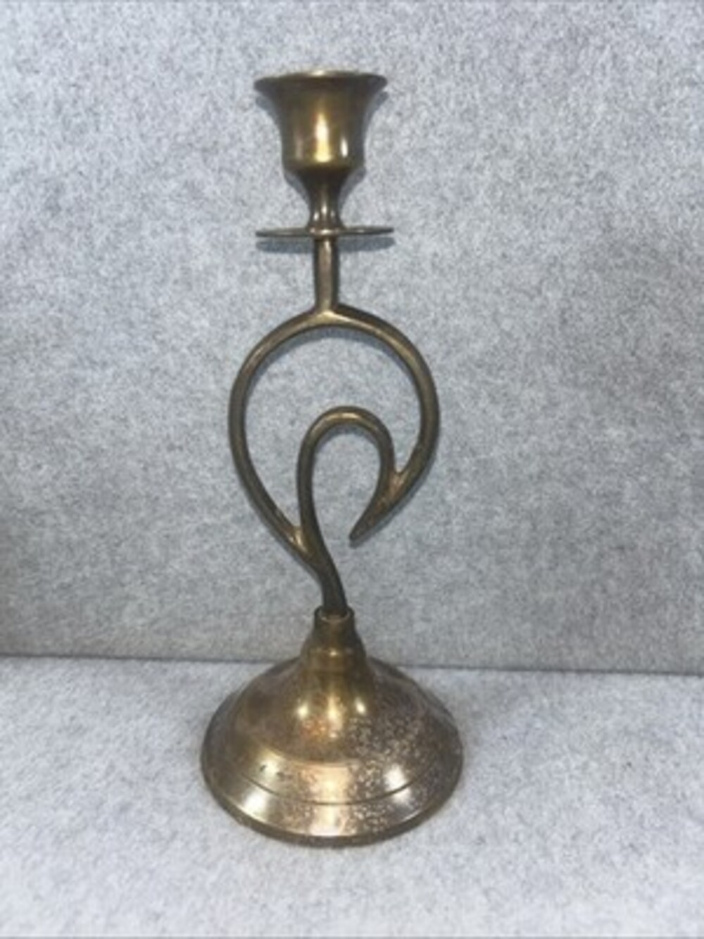 Vintage Solid Brass Candlestick Abstract Design 9” Tall Made In India